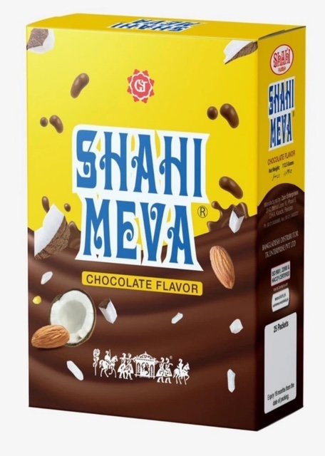 Shahi Meva Chocolate – premium herbal mouth freshener with meva and chocolate, Halal-certified, individually packed sachets for fresh breath and post-meal refreshment.