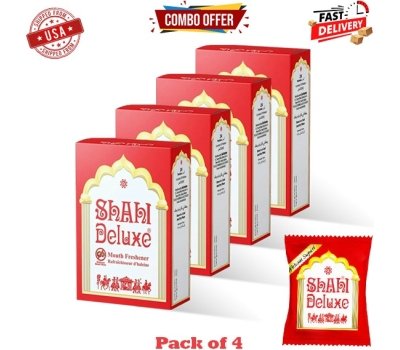 Shahi Deluxe 4 quad-pack premium mouth freshener with dry fruits and aromatic seed blend