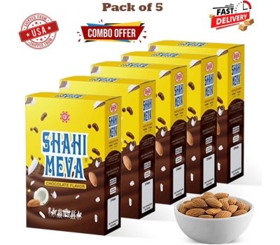 Five boxes of Shahi Meva Chocolate featuring rich chocolate and premium dry fruits.