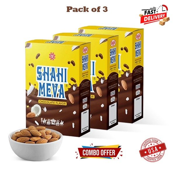 Three boxes of Shahi Meva Chocolate featuring rich chocolate and premium dry fruits.