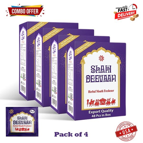 Shahi Deevaan 4 Boxes Mouth Freshener – Premium Herbal Blend of Fennel, Coconut, Sesame, and Dates, Export Quality from USA